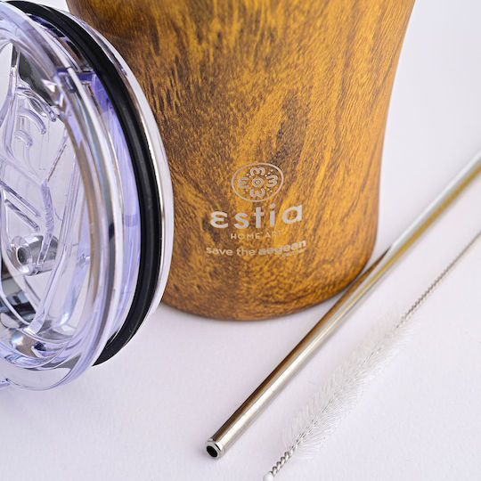 Estia Coffee Mug Save The Aegean Recyclable Glass Thermos Stainless Steel BPA Free 350ml Sekoya with Straw