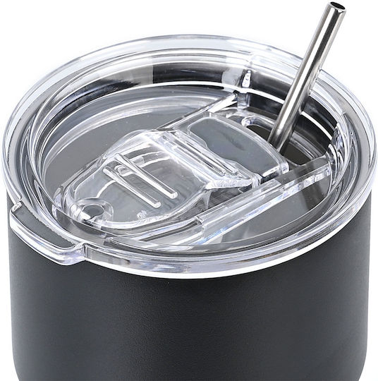 Estia Coffee Mug Lite Save the Aegean Recyclable Stainless Steel Thermos Glass BPA Free 400ml Midnight Black with Straw