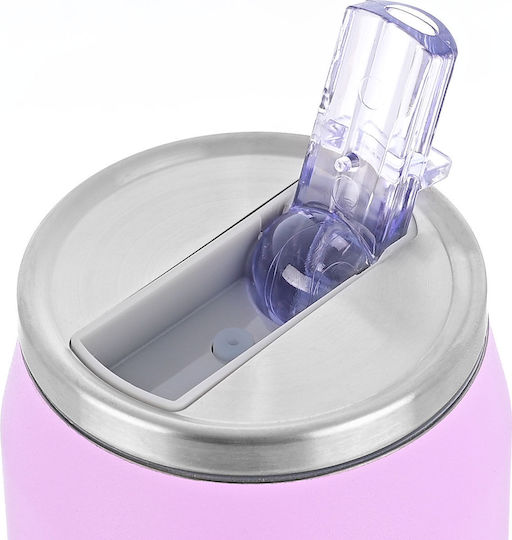 Estia Travel Cup Save the Aegean Recyclable Thermos Bottle Stainless Steel / Plastic BPA Free 300ml Lavender Purple with Straw