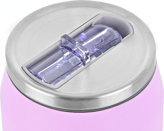 Estia Travel Cup Save the Aegean Recyclable Thermos Bottle Stainless Steel / Plastic BPA Free 300ml Lavender Purple with Straw