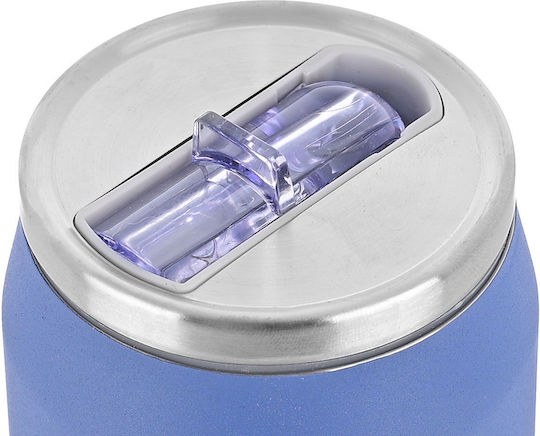 Estia Travel Cup Save the Aegean Recyclable Glass Thermos Stainless Steel / Plastic BPA Free 500ml Denim Blue with Straw