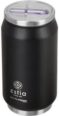 Estia Travel Cup Save the Aegean Glas Thermosflasche Rostfreier Stahl BPA-frei Midnight Black 300ml mit Stroh