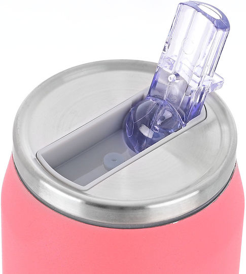 Estia Travel Cup Save the Aegean Recyclable Thermos Bottle Stainless Steel / Plastic BPA Free 500ml Fusion Coral with Straw