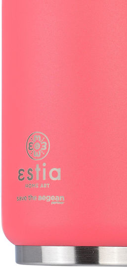 Estia Travel Cup Save the Aegean Recyclable Glass Thermos Stainless Steel / Plastic BPA Free 300ml Fusion Coral with Straw