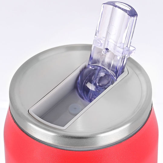 Estia Travel Cup Save the Aegean Recycelbar Glas Thermosflasche Rostfreier Stahl / Kunststoff BPA Frei 500ml Scarlet Red mit Stroh