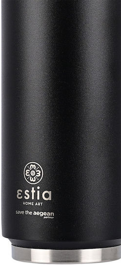 Estia Travel Cup Save the Aegean Recyclable Glass Thermos Stainless Steel / Plastic BPA Free 500ml Midnight Black with Straw