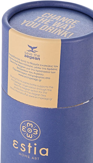 Estia Travel Flask Save the Aegean Recyclable Bottle Thermos Stainless Steel BPA Free 500ml Denim Blue