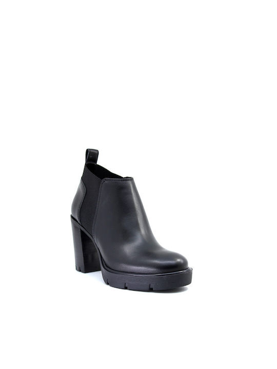 Janet & Janet Leather Women's Chelsea Boots with High Heel Black