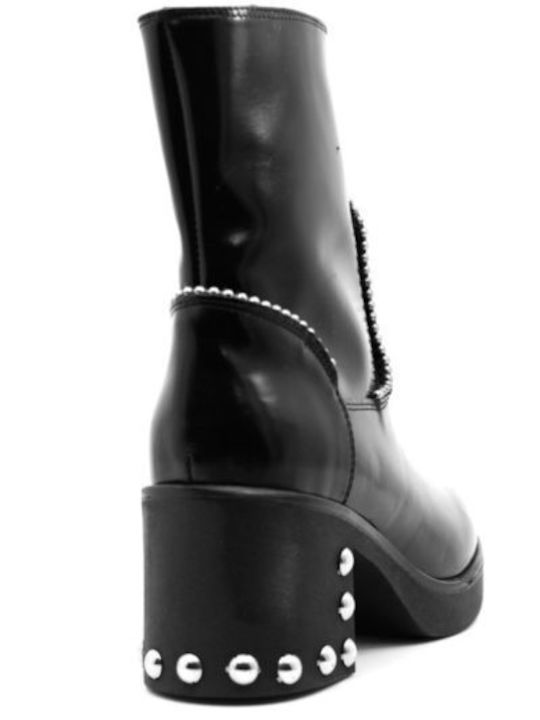 Paola Ferri Leather Women's Chelsea Boots with Medium Heel Black