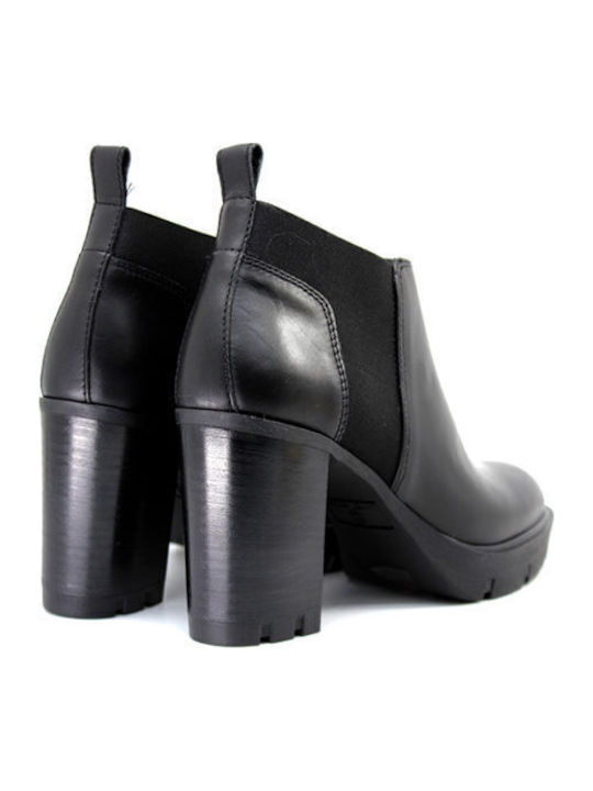 Leather Women's Chelsea Boots with High Heel Black