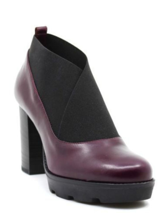 Janet & Janet Leather Women's Chelsea Boots with High Heel Burgundy