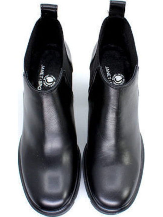 Leather Women's Chelsea Boots with High Heel Black