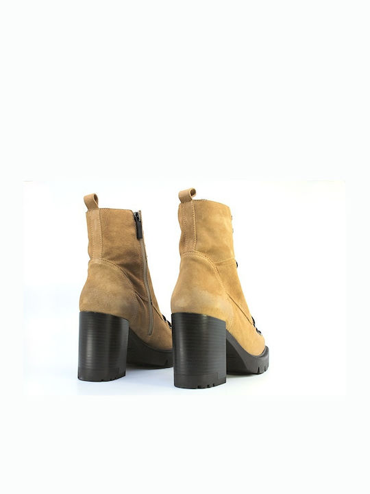 Leather Women's Ankle Boots with High Heel Tabac Brown