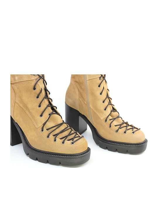 Leather Women's Ankle Boots with High Heel Tabac Brown