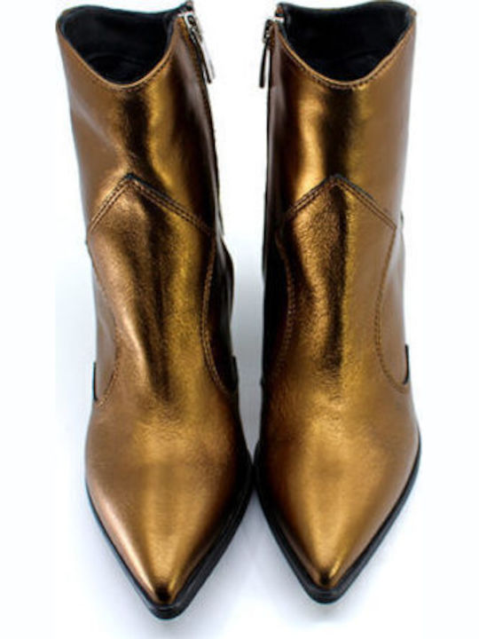 Leather Women's Cowboy Boots with High Heel Gold