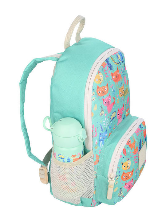 Estia Kid Backpack Σχολική Τσάντα Πλάτης Νηπιαγωγείου Feline Foliage με Θήκη για Παγούρι 10lt