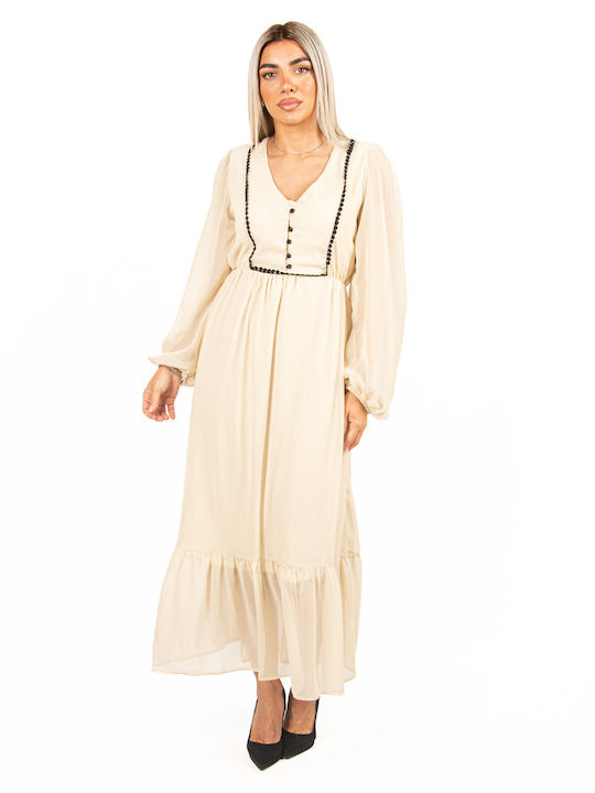 Vintage Beige Chiffon Dress