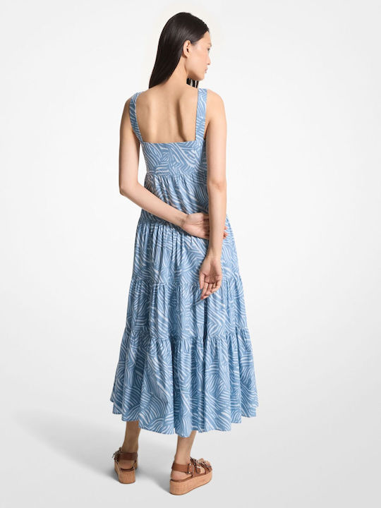 Michael Kors Zebra Print Organic Cotton Poplin Φορεμα Γαλαζιο