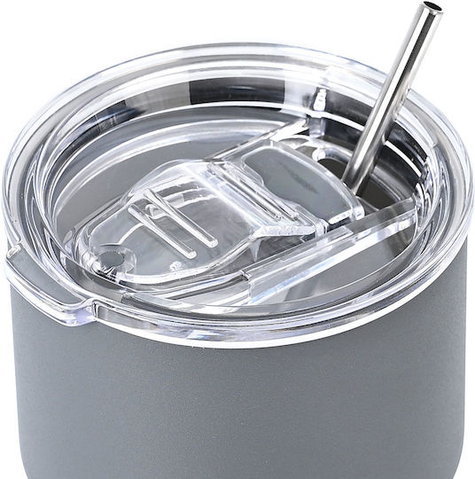 Estia Coffee Mug Lite Save The Aegean Recyclable Thermos Glass Stainless Steel BPA Free 400ml Fjord Grey with Straw