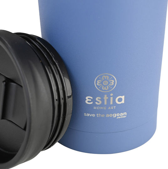 Estia Travel Mug Save The Aegean Glass Thermos Stainless Steel BPA Free 500ml Denim Blue