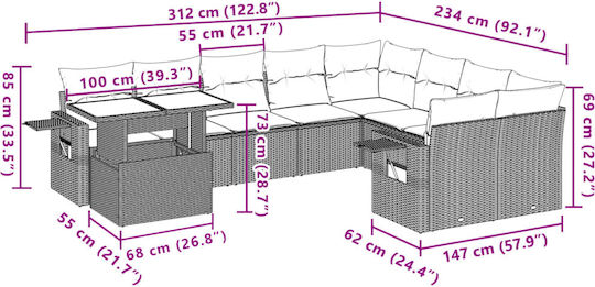 Set Cameră De Zi Pentru Exterior 10 Piese Negru Cu Perne
