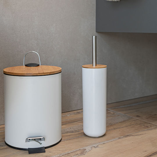 Estia Bamboo Essentials Inox Bathroom Basket Soft Close 5lt White