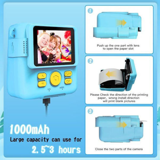 Lamtech Kid Instant Παιδική Φωτογραφική Μηχανή 2MP με Θερμική Εκτύπωση Γαλάζια