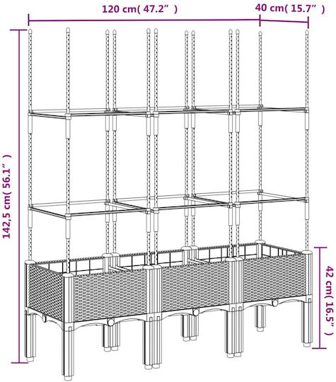 vidaXL Planter Box Plastic Grey 120x40x142.5cm.