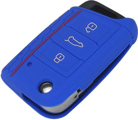 Car Key Cover Case made of with 3 Buttons for Skoda / Seat / VW in Blue Color