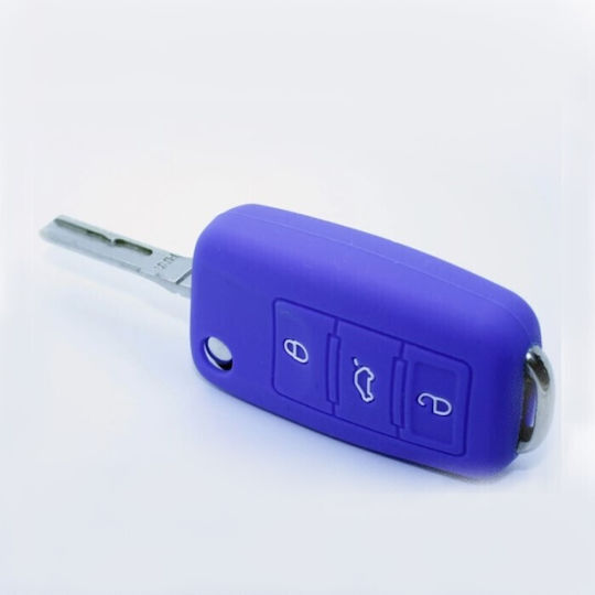 Car Key Cover Case made of with 3 Buttons for VW / Skoda / Seat in Blue Color
