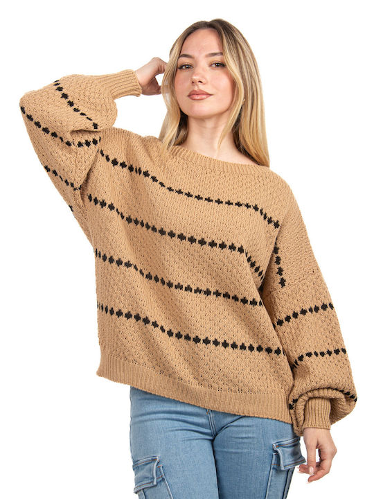 Camel Puffed Sleeve Sweater