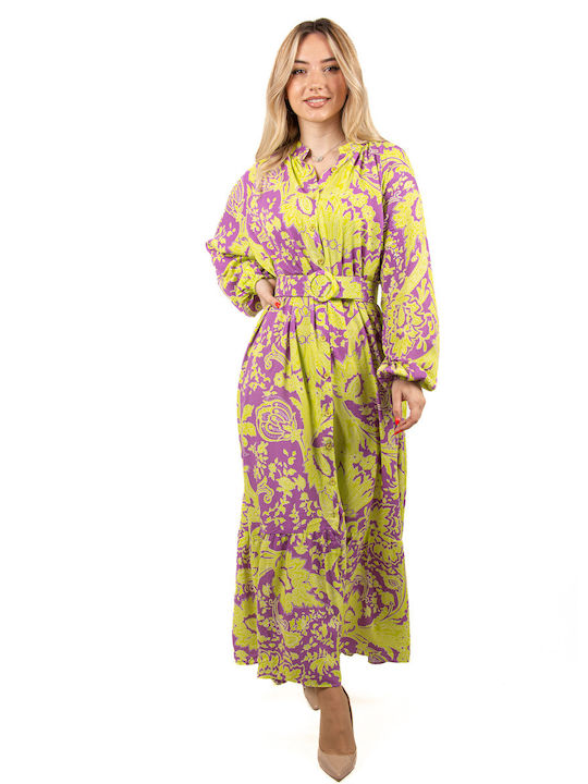 Rochie semi-transparentă cu curea în culoarea lime