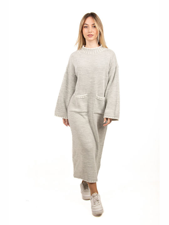 Oversized Western Knit Dress Gray