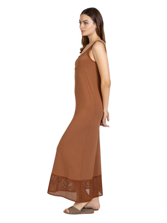 Sommer Maxikleid Gestrickt mit Tränen Braun