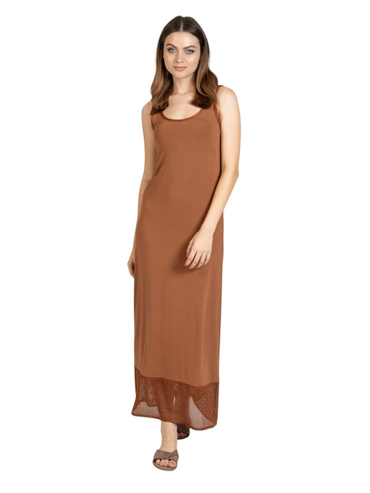Sommer Maxikleid Gestrickt mit Tränen Braun