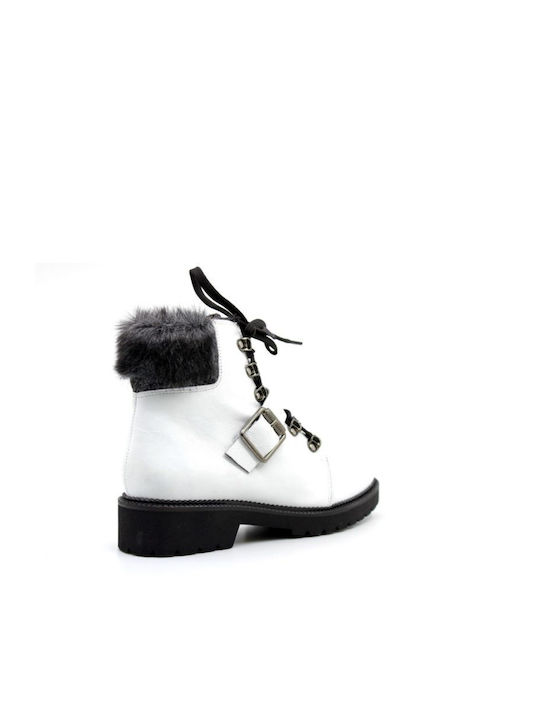 Paola Ferri Leather Women's Ankle Boots with Fur White