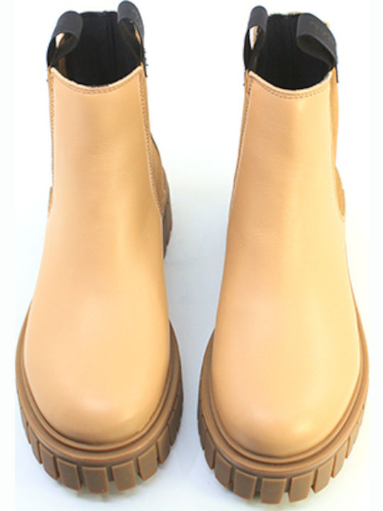 Leather Women's Chelsea Boots with Medium Heel Tabac Brown