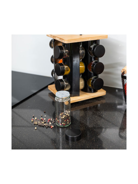 Estia Glass Tabletop Rotating Spice Rack Bamboo Essentials Brown 12pcs