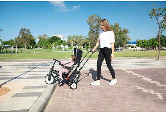 Smart Trike Детска Триколка STR3 Folding Сгъваем, Преобразуем с Родителска Дръжка & Сенник за 9+ месеца Черен