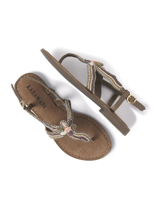 Lazamani Leather Women's Flat Sandals in Brown Color