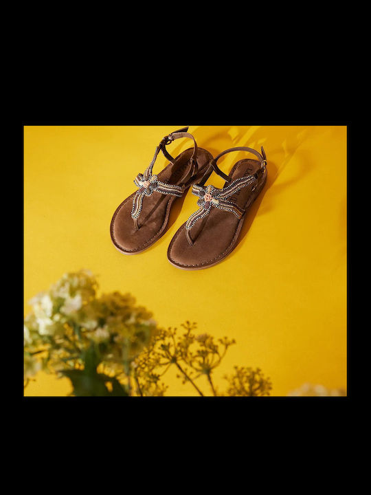 Leder Flache Sandalen für Damen in Braun Farbe