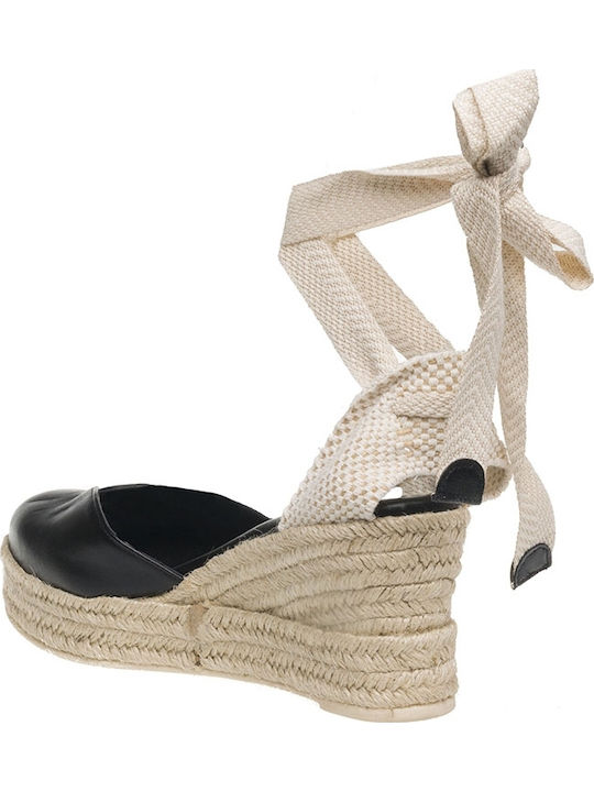 Women's Leather Platform Espadrilles Black
