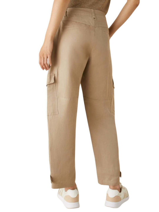 Marella Damen Hoch tailliert Leinen Hose Beige