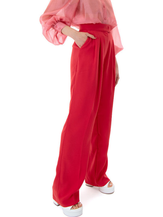 Women's High-waisted Fabric Trousers Straight Line Red