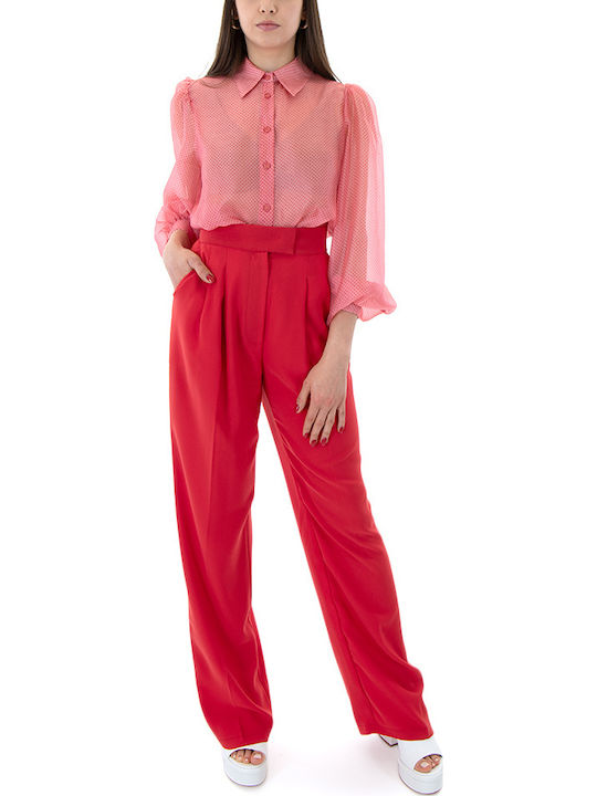 Women's High-waisted Fabric Trousers Straight Line Red