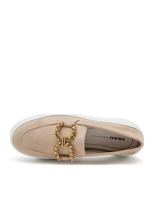 Leather Women's Moccasins in Beige Color