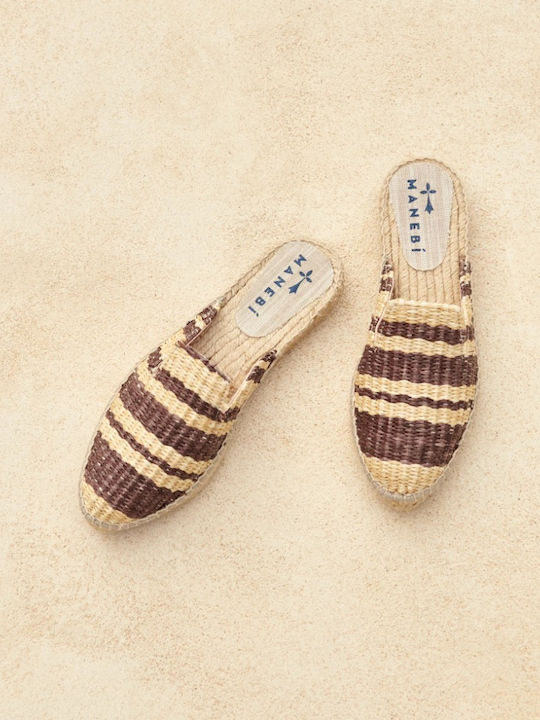 Raffia Streifen Yucatán Wohnungs Damen Pantoletten in Braun Farbe