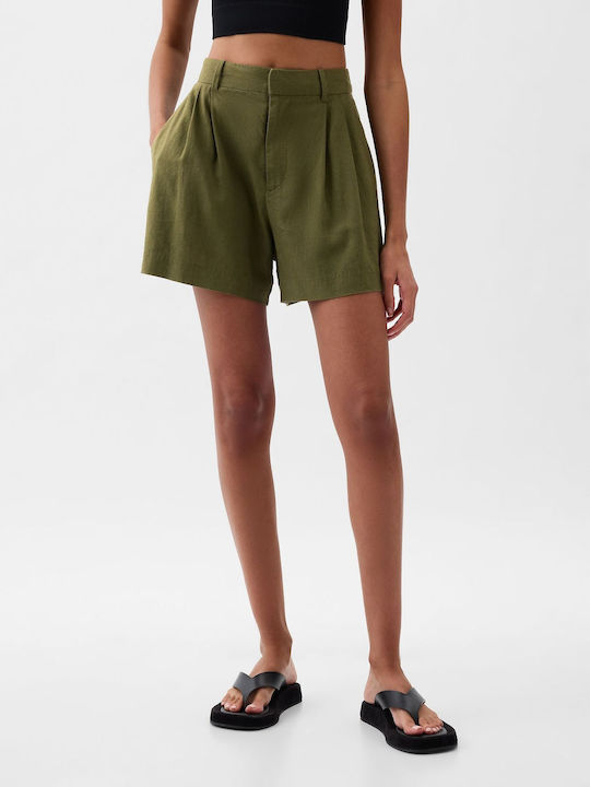 Women's Linen High-waisted Shorts Haki