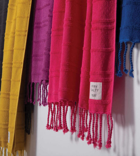 Nef-Nef Homeware Cotton Yellow Beach Towel with Fringes 160x80cm