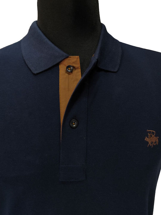 Men's Polo Shirt Franco Black Pique Solid Dark Blue